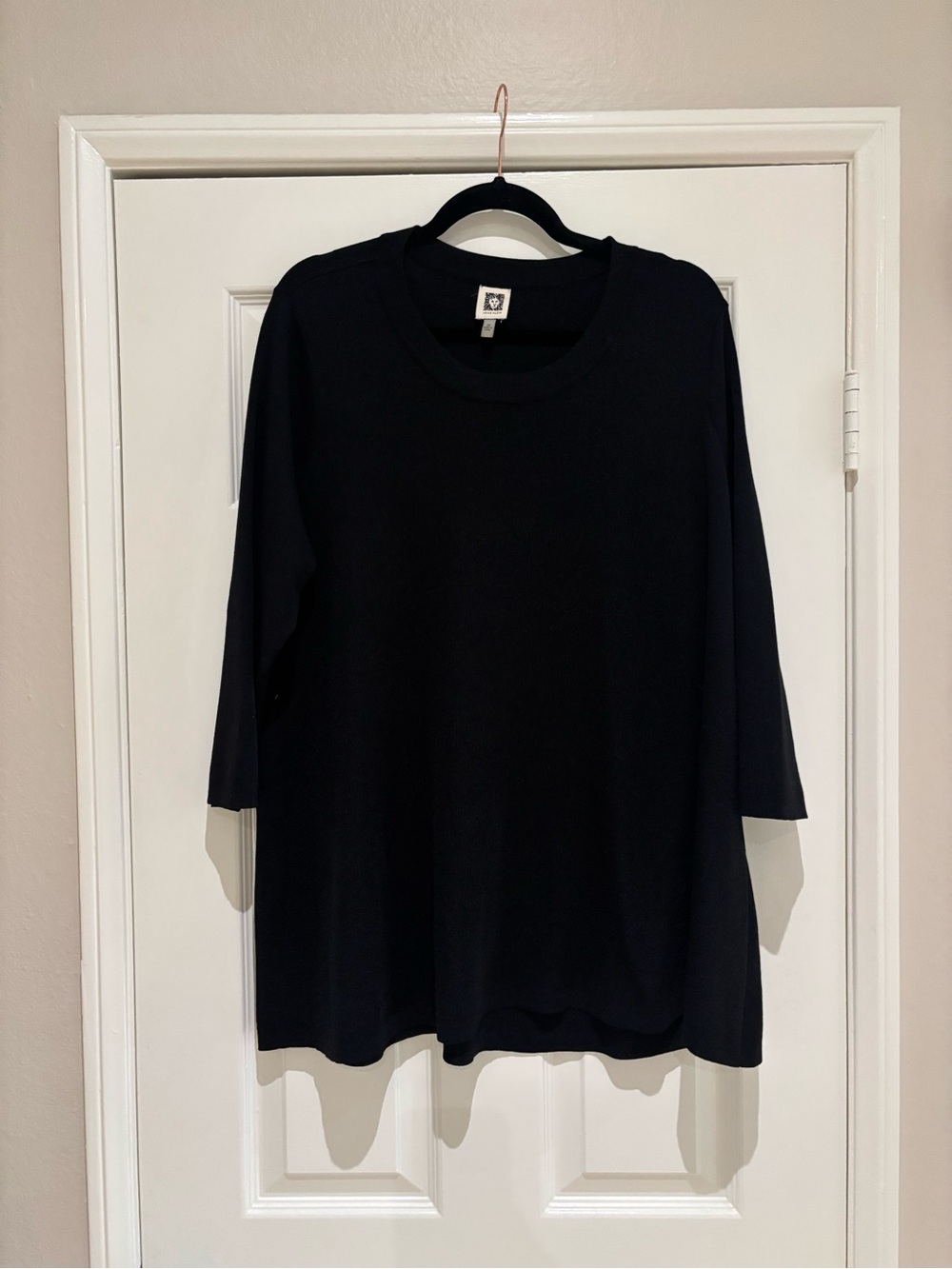 Anne Klein Black Scoop Neck Long Sleeve Top